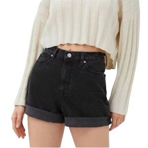 URBAN OUTFITTERS BDG Mom High Rise Jean Denim Shorts Roll Cuff Hem Black 29